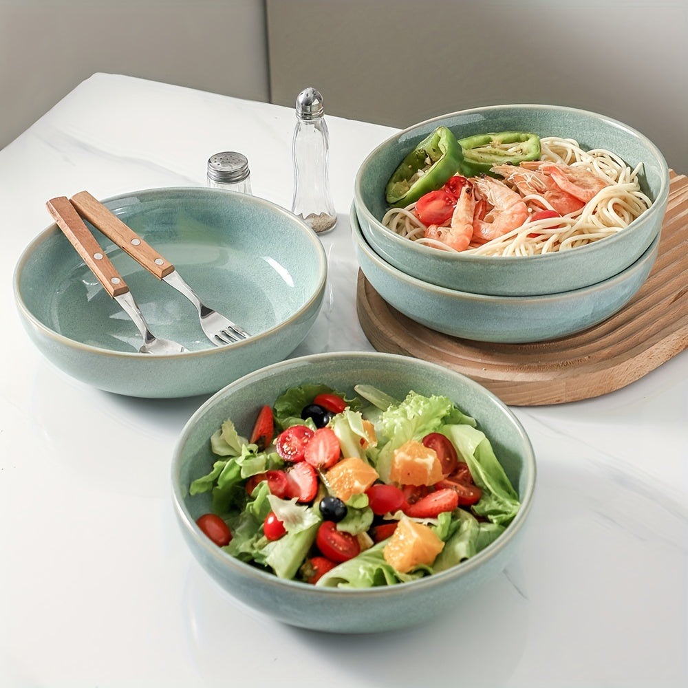 Set of 4 Large Pasta Bowls, 8.5 Inches, 46Oz Capacity, Ideal for Salads, Dinner, And Shallow Servings. Made of Ceramic, Safe for Microwave And Dishwasher, Featuring a Smooth Glaze
