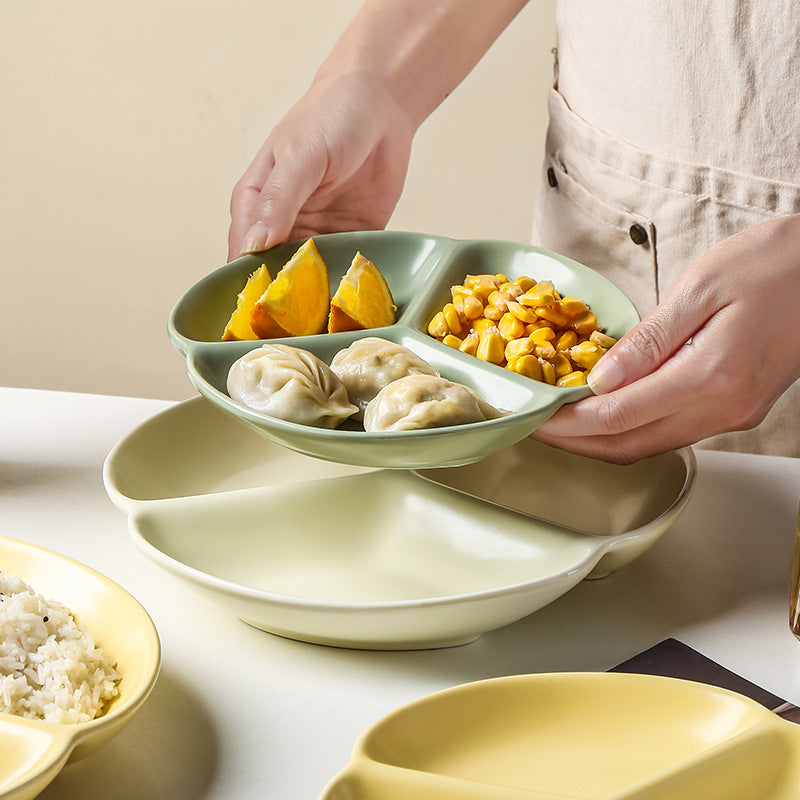2pcs Nordic Ceramic Plate Suitable for Adults & - 3-Section Portion Plate with Grid Dividers, Healthy Eating Plate for Breakfast, Lunch, Dinner, & Balanced Diet, Ceramic Tableware for Household Use