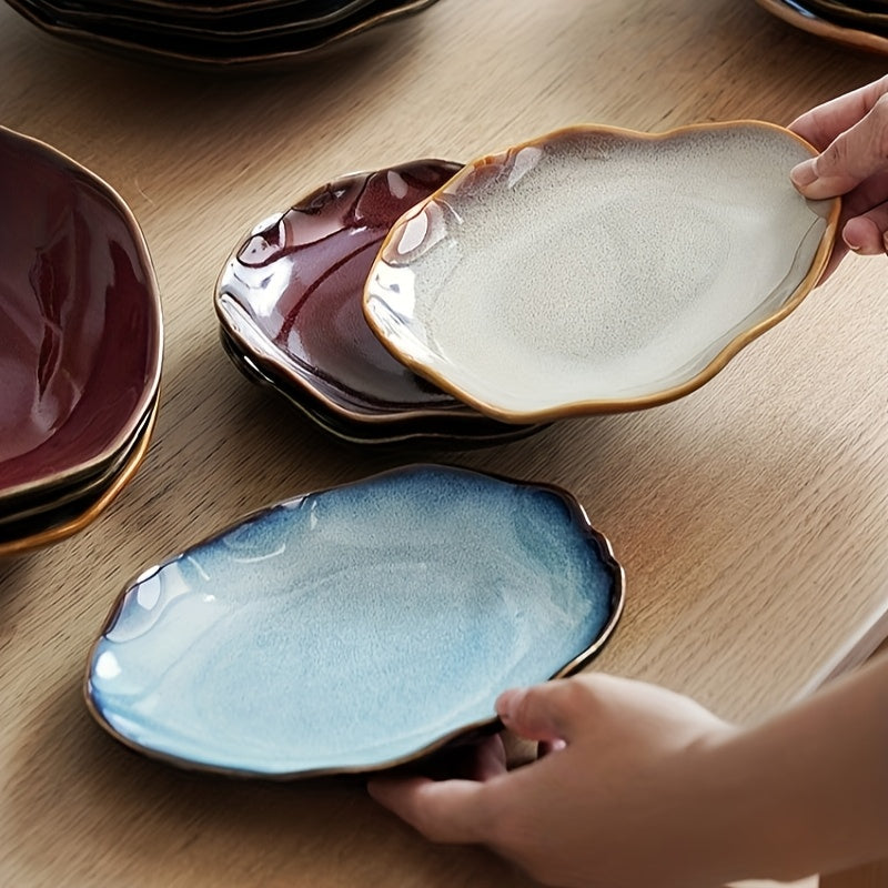 TAUFIKT 4pcs Scandinavian Style Ceramic Tableware, Irregular Shape, Appetiser, Dessert, Steak, Salad, Main Course\u002FBreakfast\u002FMid-Dinner Multi-Use - Ideal For Home And Restaurant Premium Sense Ceramic Tableware Can Be Used For Potluck, Gift