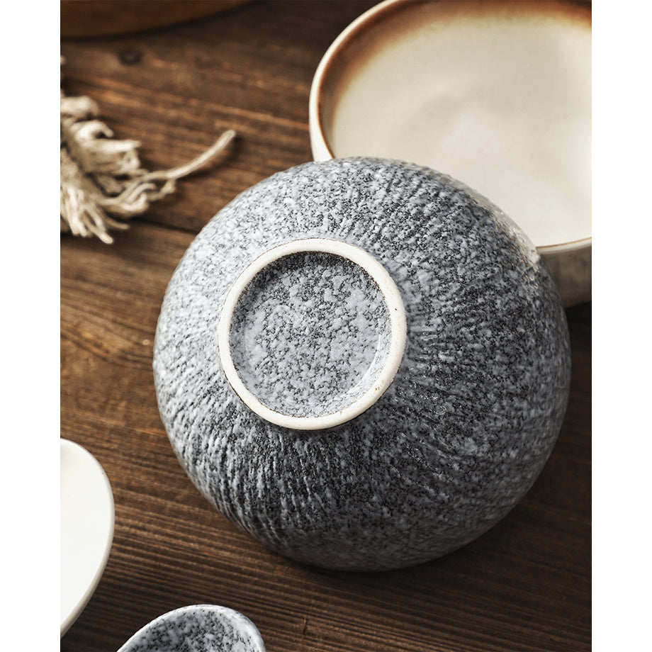 8-Inch Stone Pattern Ceramic Bowl & Plate Suitable for Noodle Soup, Wedding Gifts, Housewarming Tableware - Elegant Stone Texture Dinnerware for Soup, Salad, Desserts, Ceramic Plates for Dining and Special Occasions