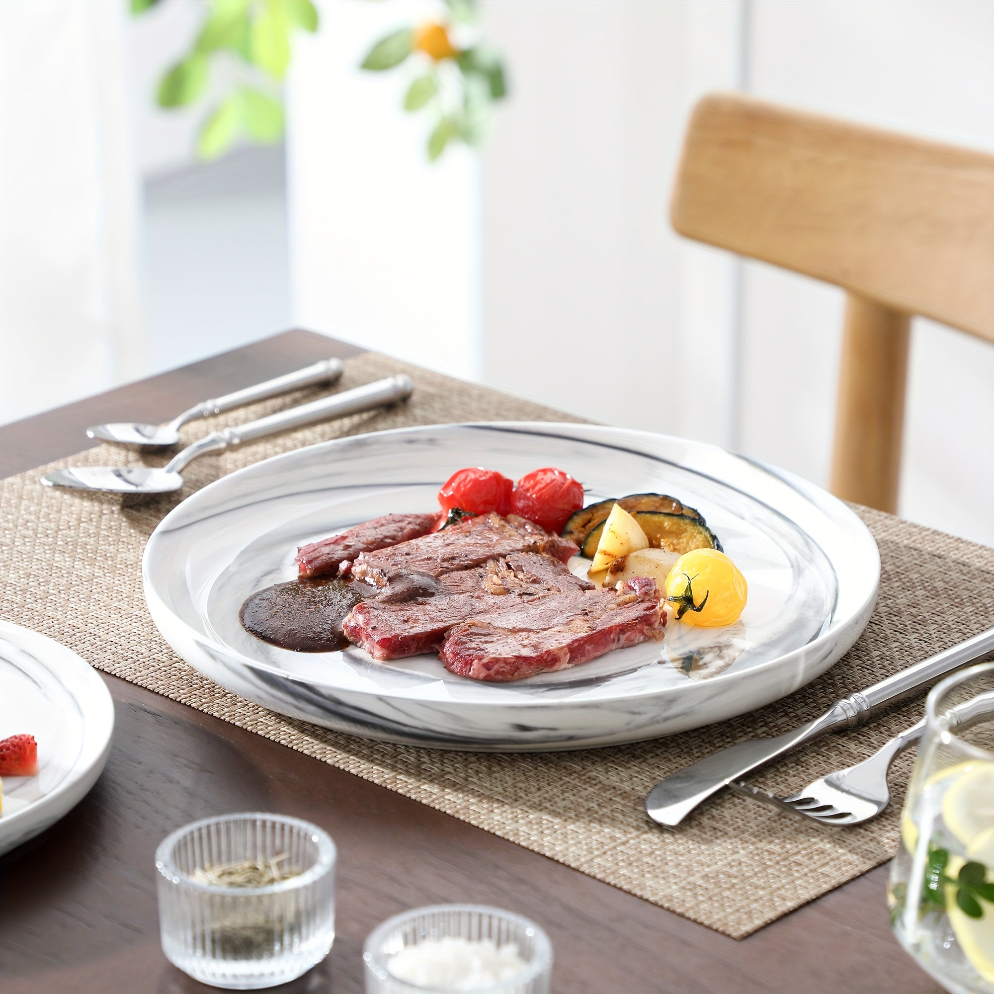 12pcs Full Dinnerware Set for 4 - Service for Four with 4 Dinner Plates, Salad Plates & Bowls - Dishwasher & Microwave Safe Ceramic Plates and Bowls, Tableware Suitable for Housewarming Gifts, Wedding Registry, Everyday Dining & Entertaining