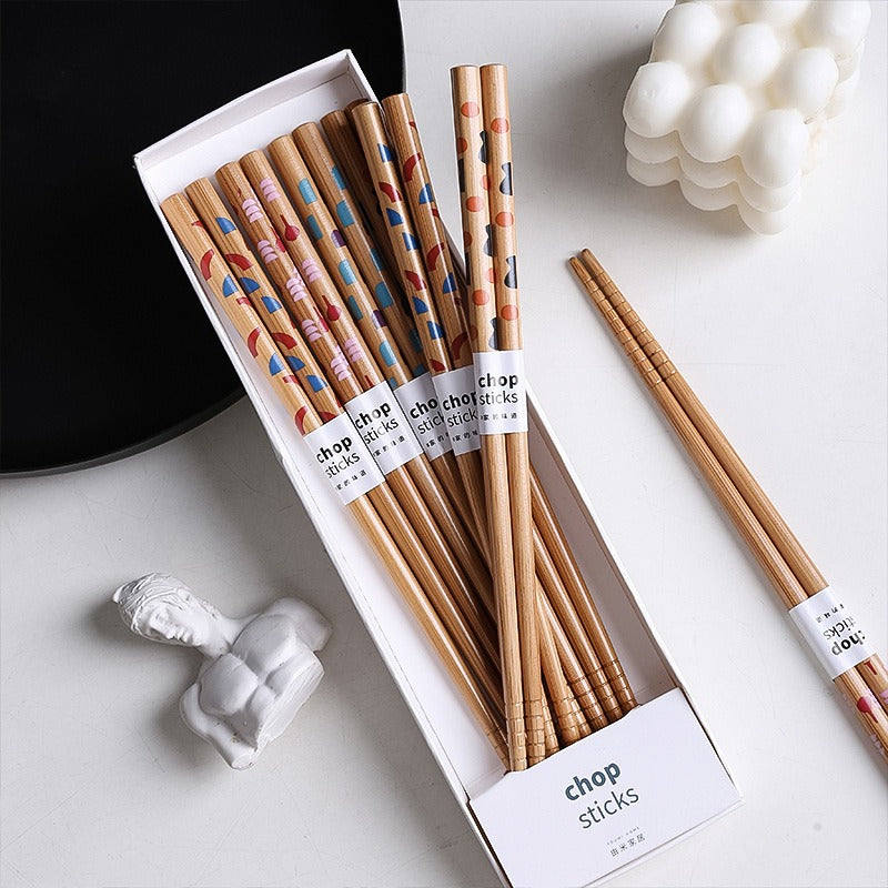 8 Pairs of Bamboo Chopsticks | Naturally Non-Moldy, Easy and Creative Printing, Non-Slip, One Person and One Chopstick Set, Household Use