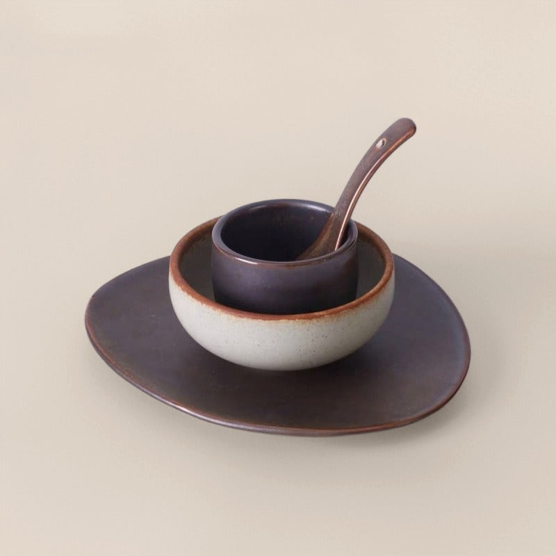 Rustic Mountain-Themed Tableware Set - Terrain Design with Winding Paths & Layered Plateaus - Compatible for Cabins, Cafes, Farmhouse Dining - Cup, Bowl, Plate & Dish - Cozy Rural Table Setting for or Commercial Use