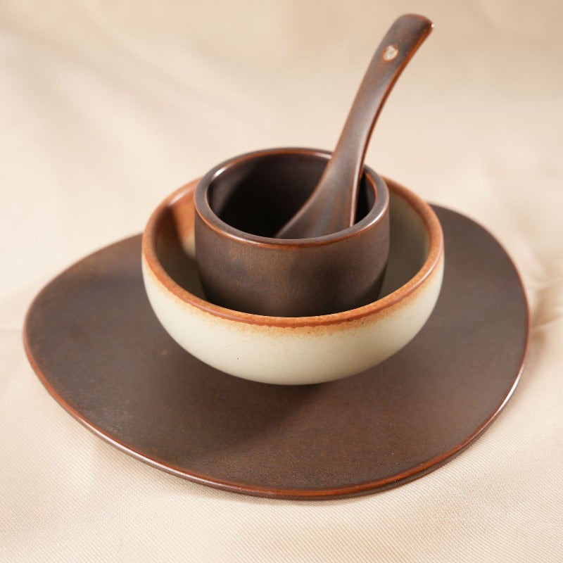 Rustic Mountain-Themed Tableware Set - Terrain Design with Winding Paths & Layered Plateaus - Compatible for Cabins, Cafes, Farmhouse Dining - Cup, Bowl, Plate & Dish - Cozy Rural Table Setting for or Commercial Use