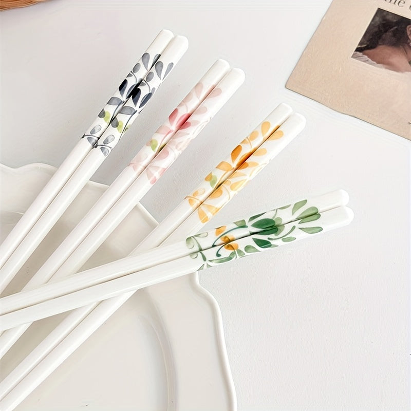 4\u002F 10 Pairs - Ceramic Chopsticks, Four-season Flower Pattern, High Value, Non-slip, High Temperature Resistance, Clean and Hygienic, Easy to Clean, Suitable for Family Restaurants, Table Accessories