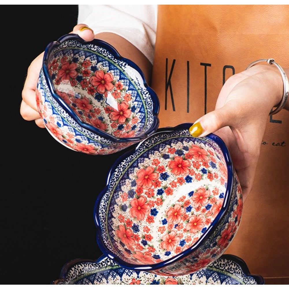 Snow Plum 6-inch Ceramic Salad Bowl - Retro Dish with Elegant Curved Rim & Smooth Sides, Multi-Use Rice\u002FSalad\u002F Bowl for Home Dining Table, Ceramic Ware Suitable for Rice, Salad,, Soup