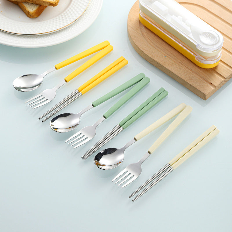 1Set Small And Portable Tableware, Detachable Spoon Fork Chopstick Three Piece Set, Student Spoon Chopstick Cutlery Box, Portable Cutlery Bag