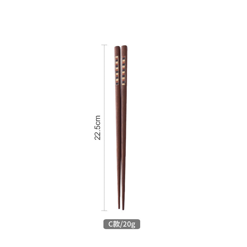 Japanese-style Solid Wood Chopsticks, a Pair of Color Bars, Household Pointed Chopsticks, Non-slip and Moisture-Resistant, Solid Wood Chopsticks Creativity