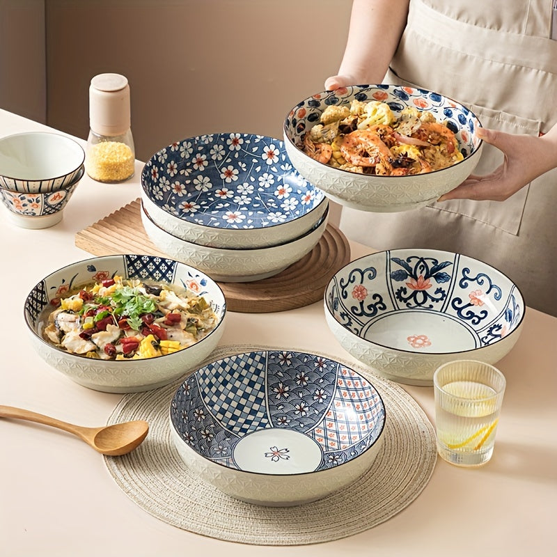 Large Salad Bowl 6pcs Set, Serving Bowl 60oz, Large Dinner Bowl, 60oz Large Saladbowl, 9.2 Inch Ceramic Fruit Bowl, Ramen Bowl, Pho, Soup, Pasta, Fruit, Popcorn, Largedinner Bowl