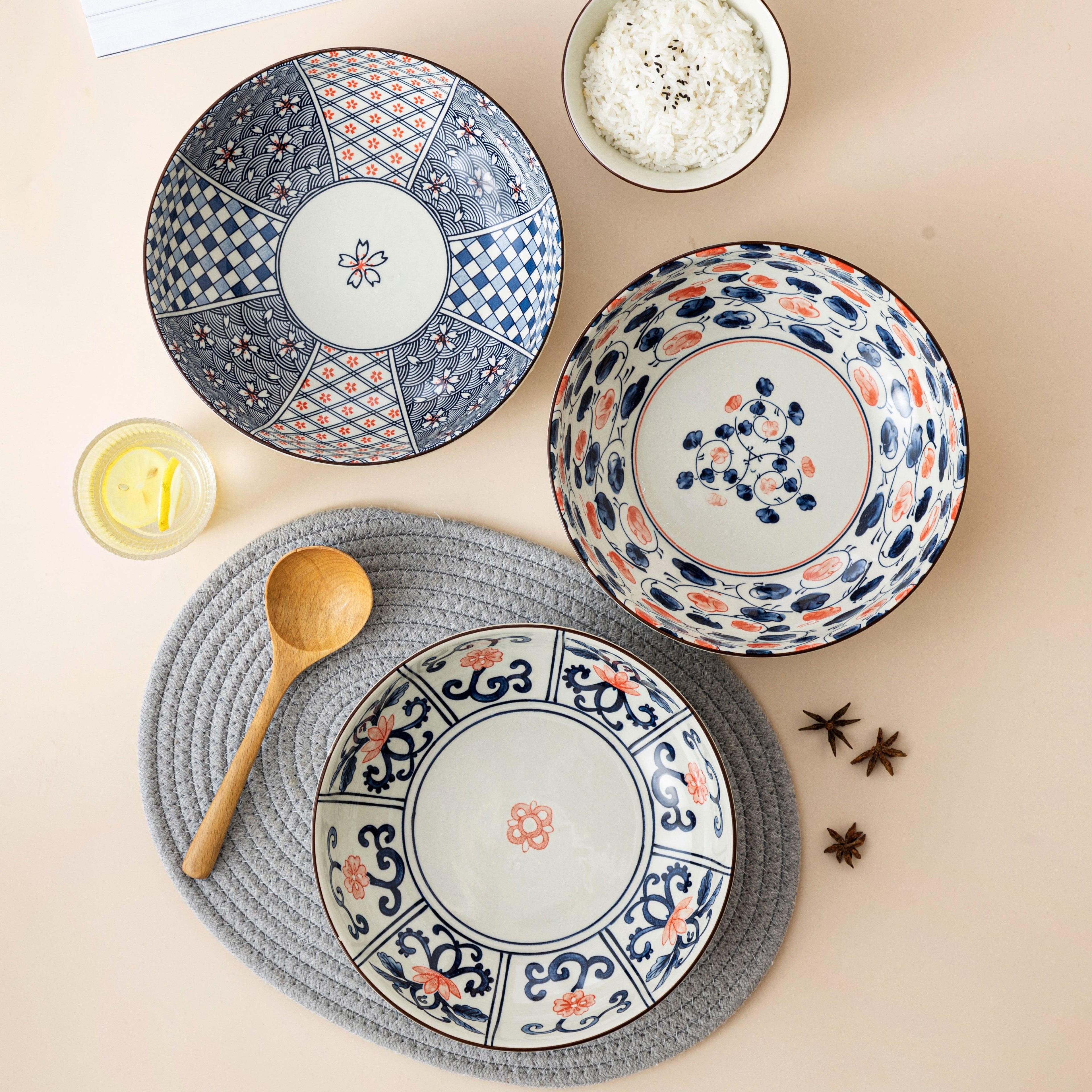 Large Salad Bowl 6pcs Set, Serving Bowl 60oz, Large Dinner Bowl, 60oz Large Saladbowl, 9.2 Inch Ceramic Fruit Bowl, Ramen Bowl, Pho, Soup, Pasta, Fruit, Popcorn, Largedinner Bowl