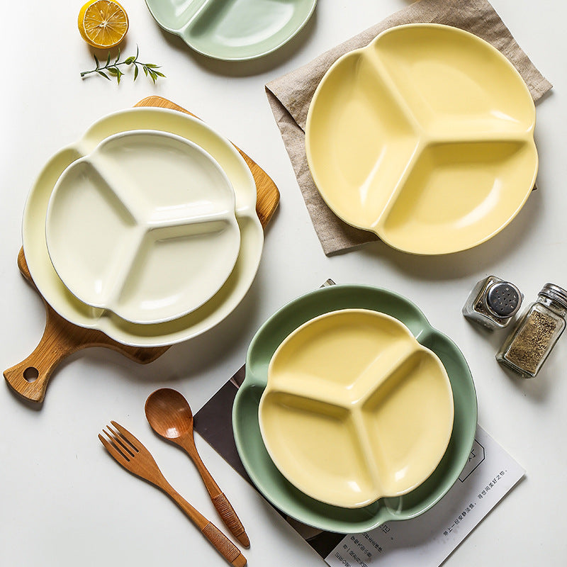 2pcs Nordic Ceramic Plate Suitable for Adults & - 3-Section Portion Plate with Grid Dividers, Healthy Eating Plate for Breakfast, Lunch, Dinner, & Balanced Diet, Ceramic Tableware for Household Use