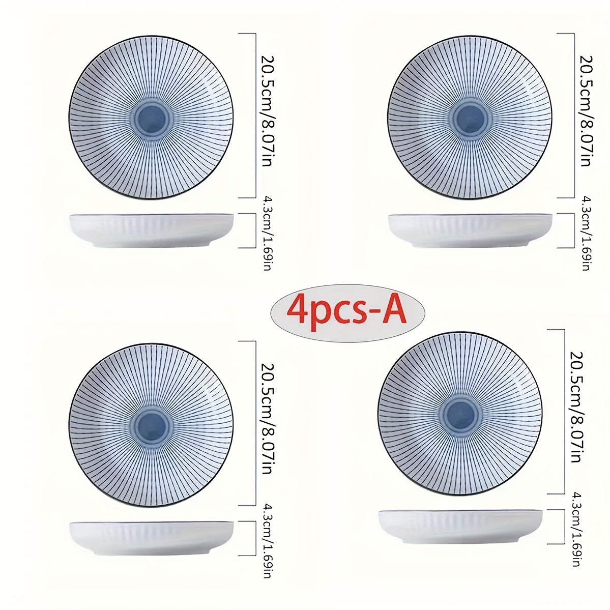 Yamada Household Serving Plate, Nordic-style Steak Plate, Ceramic 7-inch Deep Plate, Non-slip Edge, Underglaze Color Round Plate
