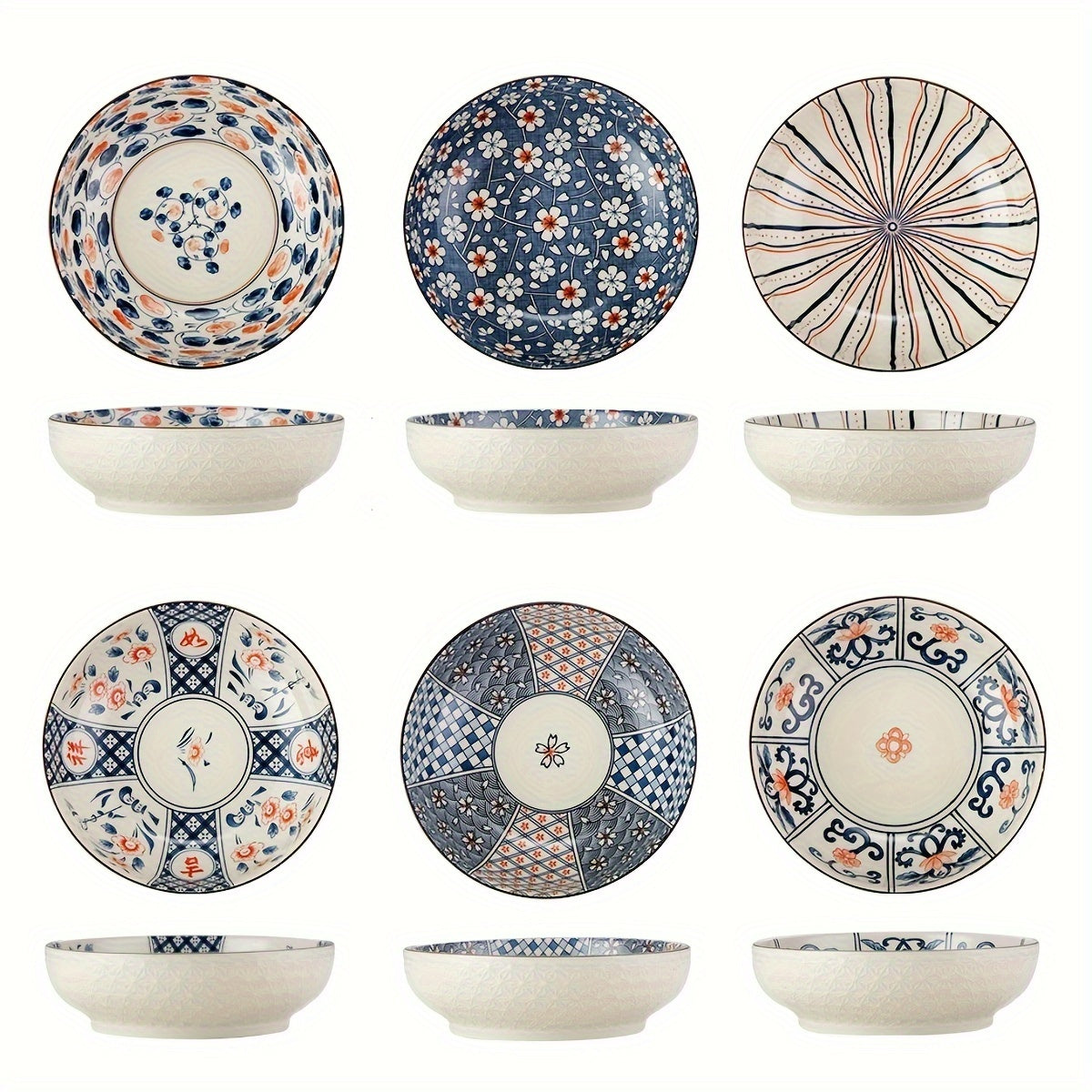 Large Salad Bowl 6pcs Set, Serving Bowl 60oz, Large Dinner Bowl, 60oz Large Saladbowl, 9.2 Inch Ceramic Fruit Bowl, Ramen Bowl, Pho, Soup, Pasta, Fruit, Popcorn, Largedinner Bowl