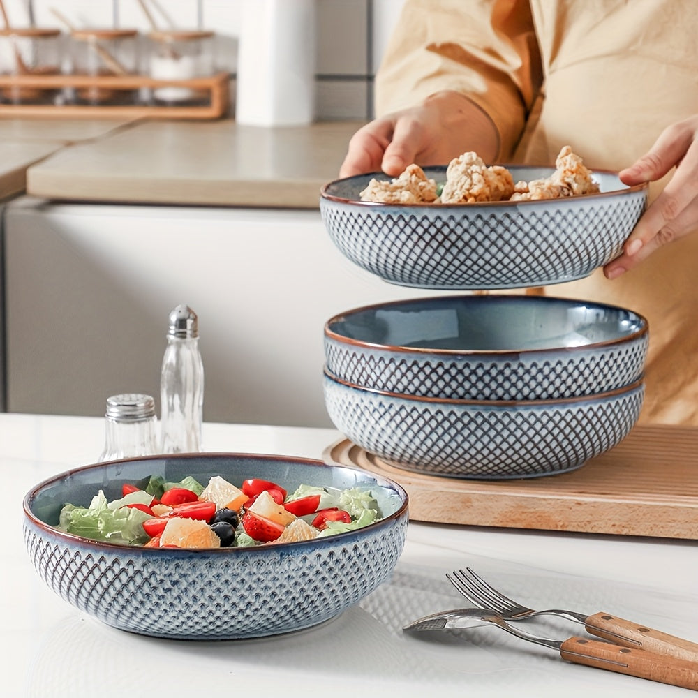 4pcs HVH 8.5 Inch Large Pasta Bowls Set, 46oz Big Salad Bowl Set Of 4, Shallow Bowls, Ceramic Plates Set, Ceramic Bowls Set Microwave And Dishwasher Safe