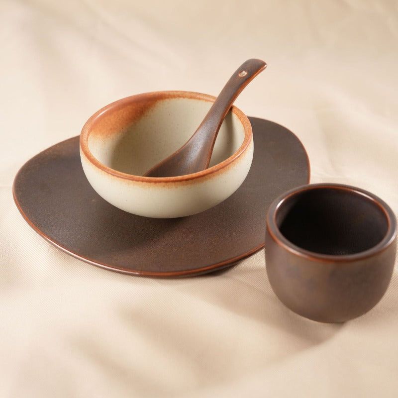 Rustic Mountain-Themed Tableware Set - Terrain Design with Winding Paths & Layered Plateaus - Compatible for Cabins, Cafes, Farmhouse Dining - Cup, Bowl, Plate & Dish - Cozy Rural Table Setting for or Commercial Use