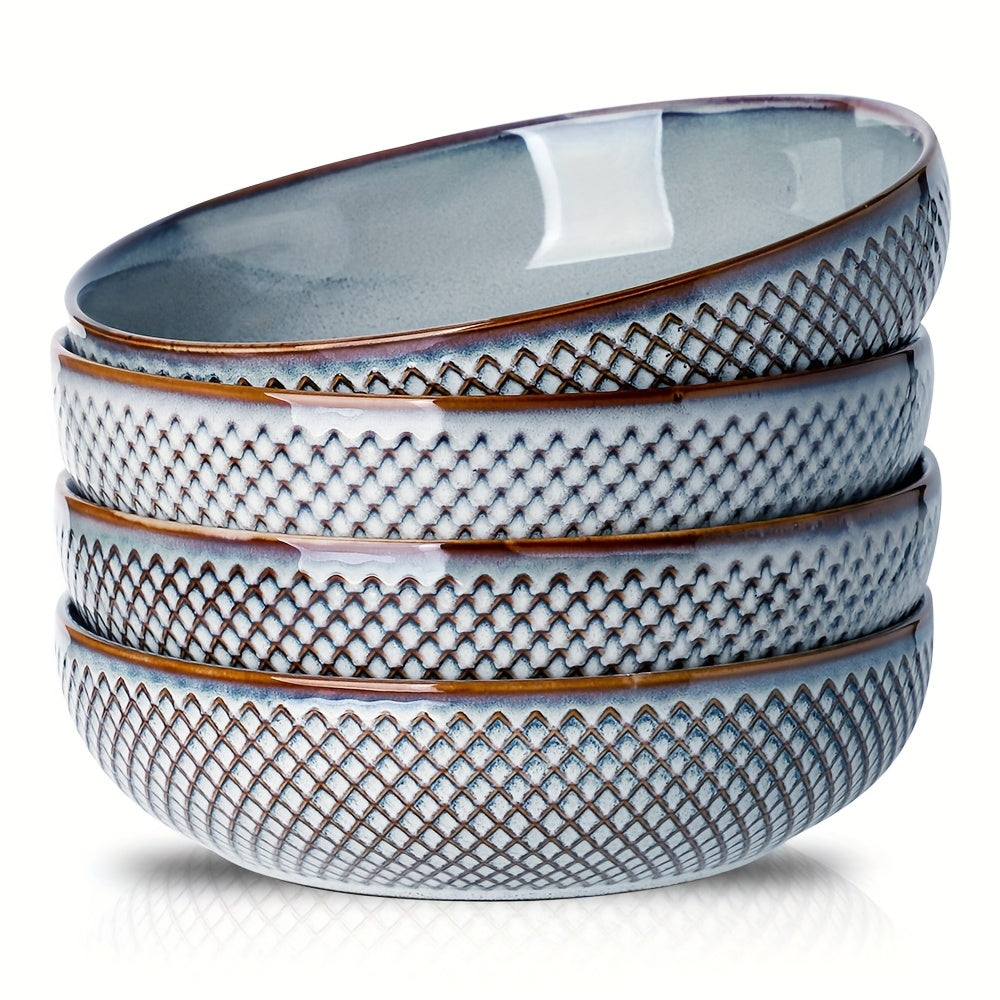 4pcs HVH 8.5 Inch Large Pasta Bowls Set, 46oz Big Salad Bowl Set Of 4, Shallow Bowls, Ceramic Plates Set, Ceramic Bowls Set Microwave And Dishwasher Safe