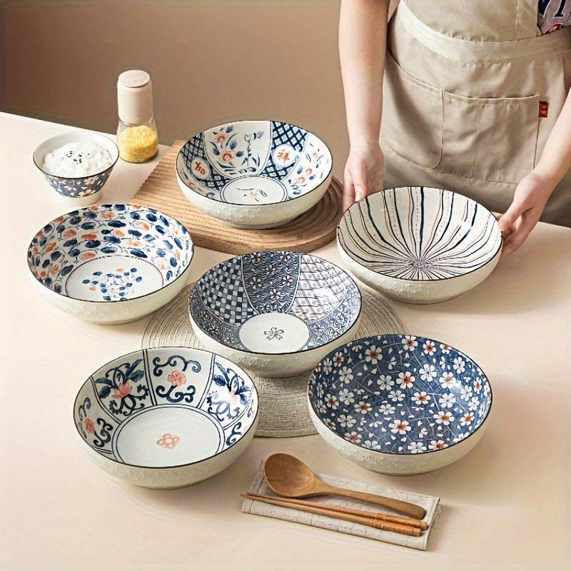 Large Salad Bowl 6pcs Set, Serving Bowl 60oz, Large Dinner Bowl, 60oz Large Saladbowl, 9.2 Inch Ceramic Fruit Bowl, Ramen Bowl, Pho, Soup, Pasta, Fruit, Popcorn, Largedinner Bowl