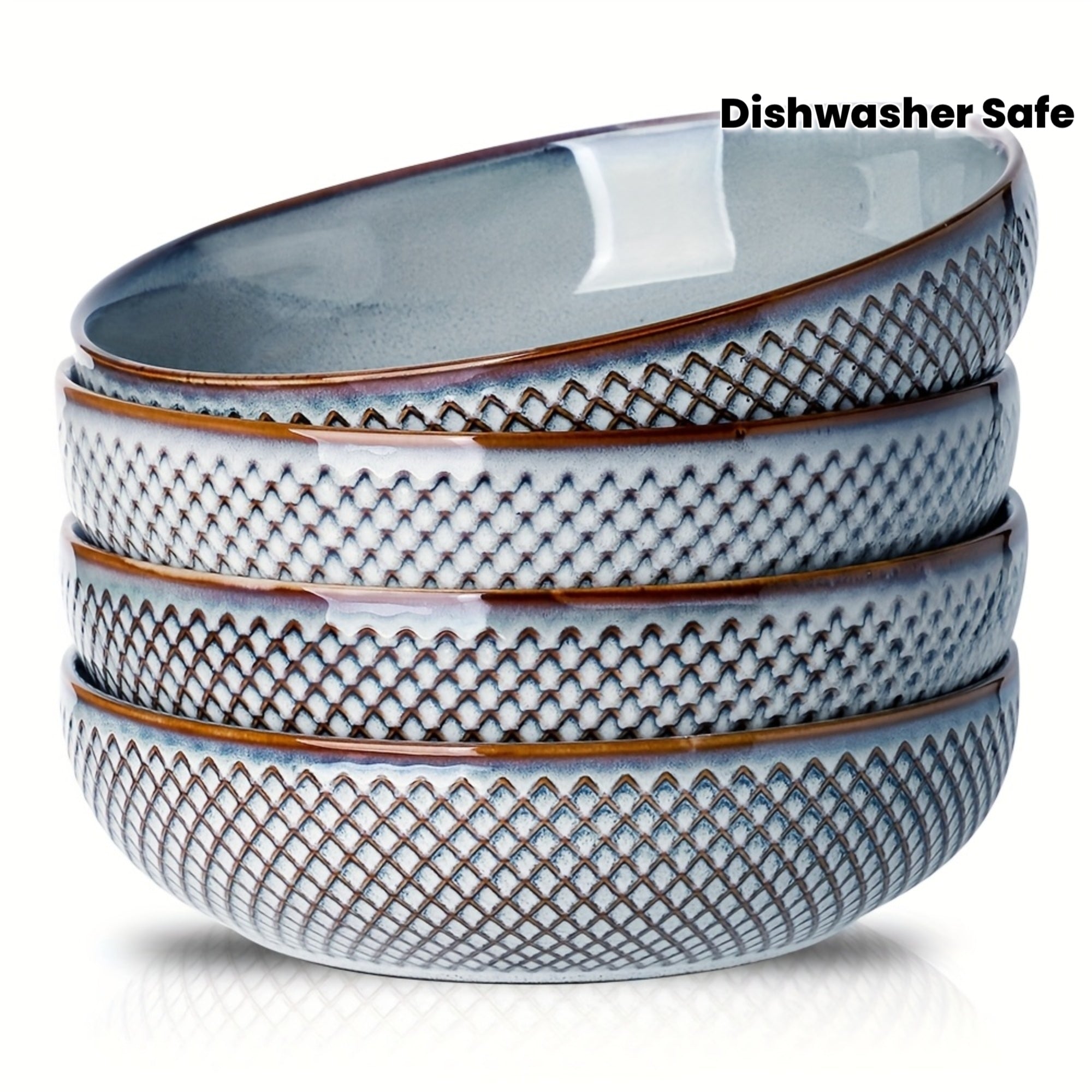 4pcs HVH 8.5 Inch Large Pasta Bowls Set, 46oz Big Salad Bowl Set Of 4, Shallow Bowls, Ceramic Plates Set, Ceramic Bowls Set Microwave And Dishwasher Safe