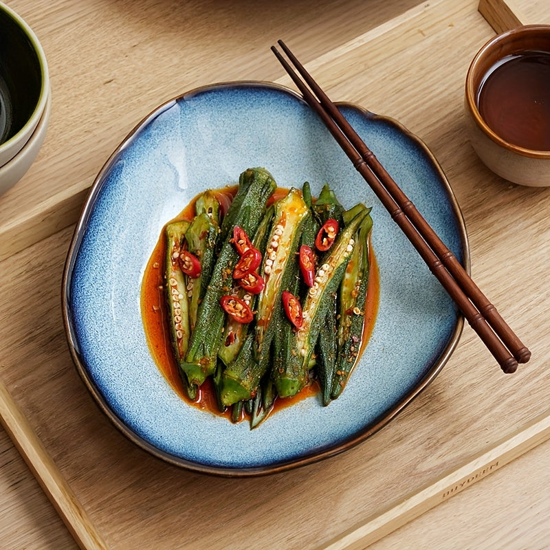 TAUFIKT 4pcs Scandinavian Style Ceramic Tableware, Irregular Shape, Appetiser, Dessert, Steak, Salad, Main Course\u002FBreakfast\u002FMid-Dinner Multi-Use - Ideal For Home And Restaurant Premium Sense Ceramic Tableware Can Be Used For Potluck, Gift