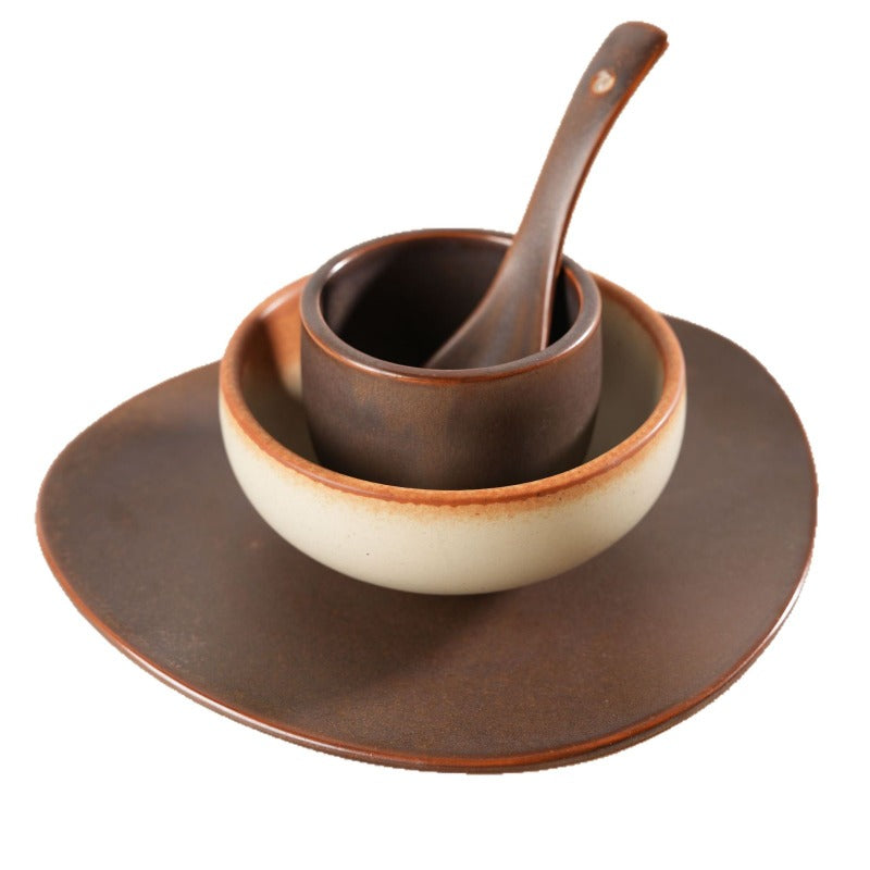 Rustic Mountain-Themed Tableware Set - Terrain Design with Winding Paths & Layered Plateaus - Compatible for Cabins, Cafes, Farmhouse Dining - Cup, Bowl, Plate & Dish - Cozy Rural Table Setting for or Commercial Use