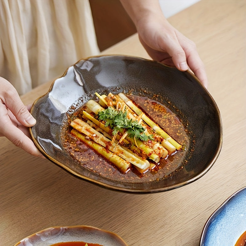 TAUFIKT 4pcs Scandinavian Style Ceramic Tableware, Irregular Shape, Appetiser, Dessert, Steak, Salad, Main Course\u002FBreakfast\u002FMid-Dinner Multi-Use - Ideal For Home And Restaurant Premium Sense Ceramic Tableware Can Be Used For Potluck, Gift