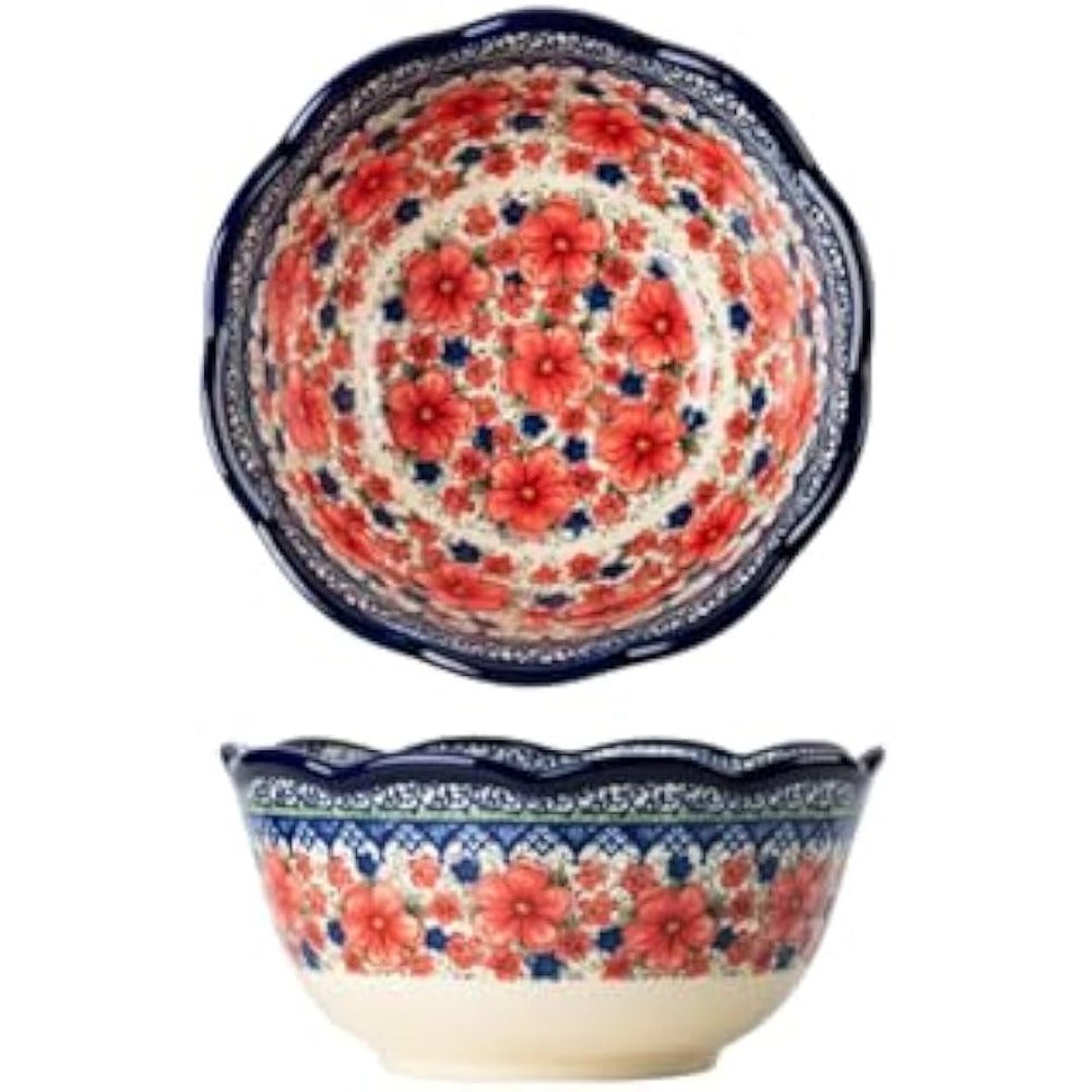 Snow Plum 6-inch Ceramic Salad Bowl - Retro Dish with Elegant Curved Rim & Smooth Sides, Multi-Use Rice\u002FSalad\u002F Bowl for Home Dining Table, Ceramic Ware Suitable for Rice, Salad,, Soup