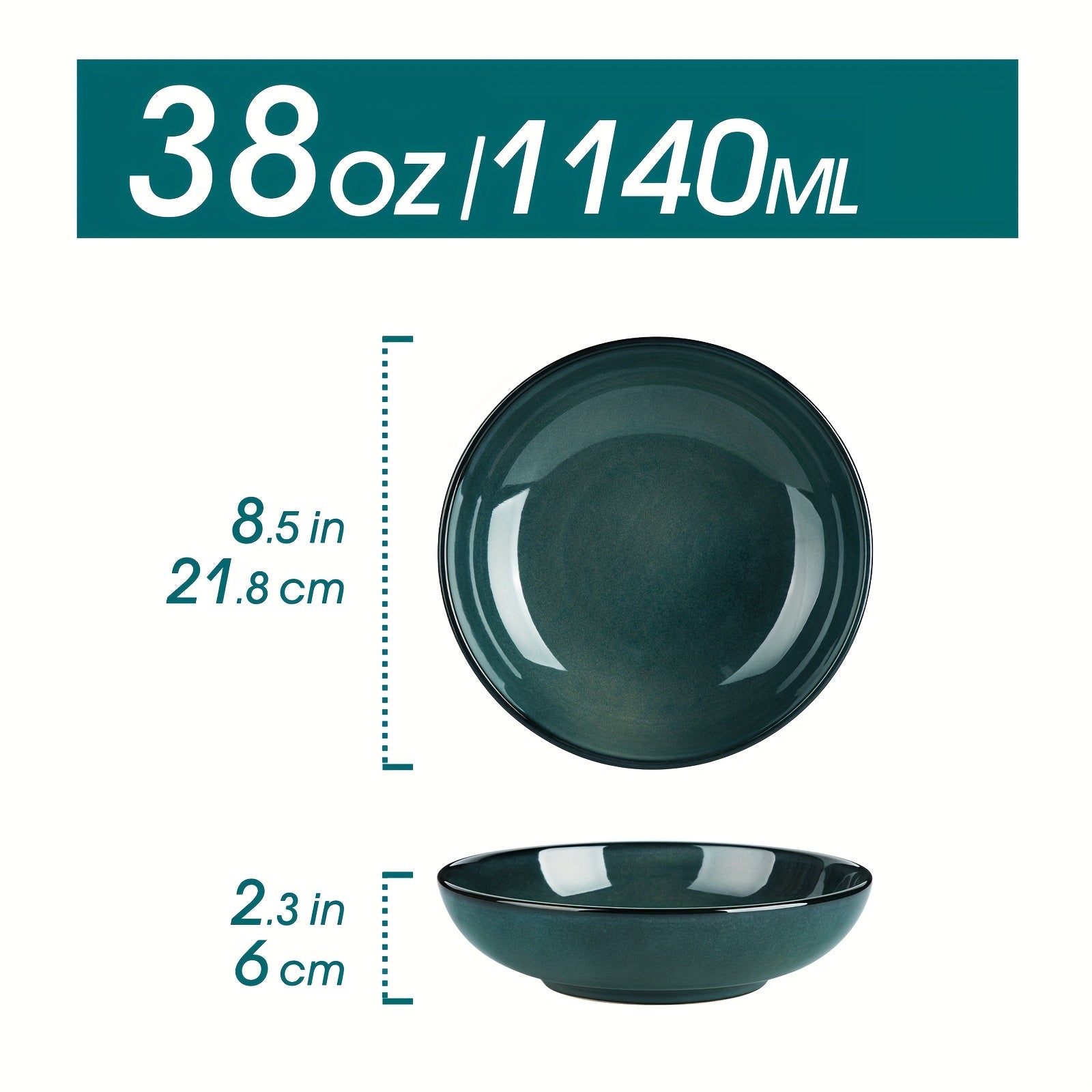 4pcs Ceramic Pasta Bowls | 36 Oz\u002F1140 ML Wide Shallow Bowls for Soup, Salad, Dessert - Microwave & Dishwasher Safe - Green