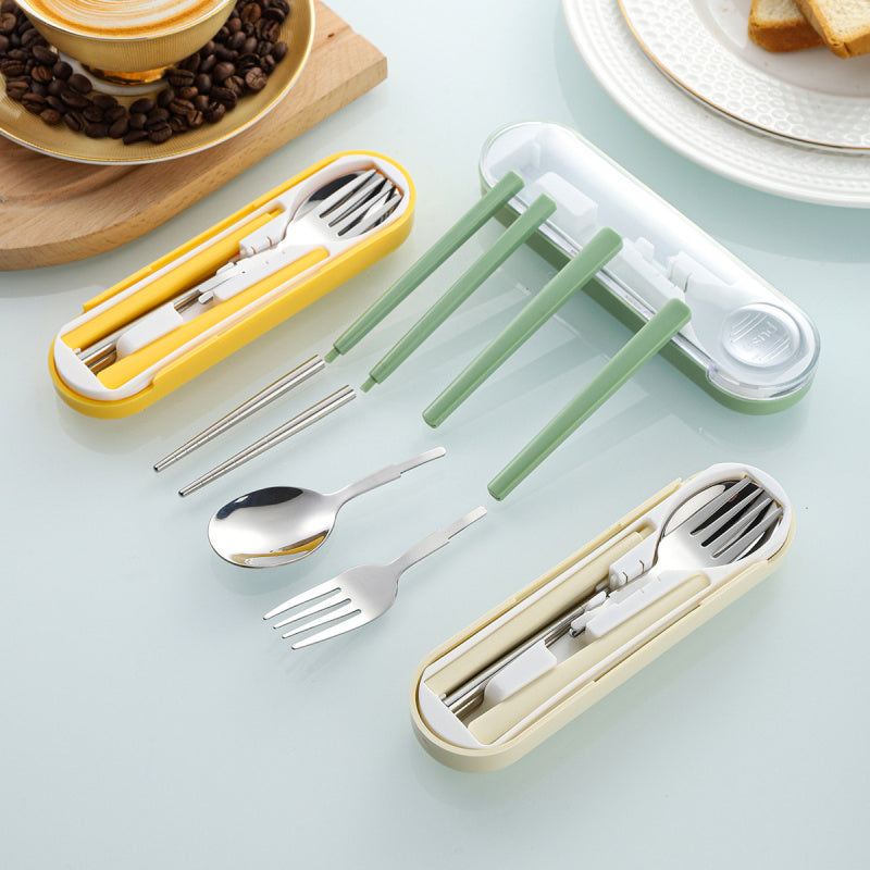 1Set Small And Portable Tableware, Detachable Spoon Fork Chopstick Three Piece Set, Student Spoon Chopstick Cutlery Box, Portable Cutlery Bag