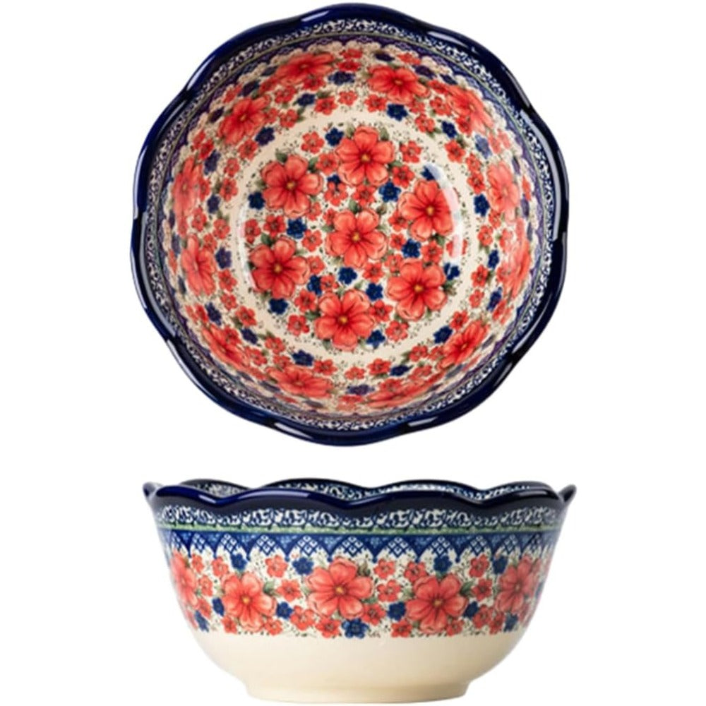 Snow Plum 6-inch Ceramic Salad Bowl - Retro Dish with Elegant Curved Rim & Smooth Sides, Multi-Use Rice\u002FSalad\u002F Bowl for Home Dining Table, Ceramic Ware Suitable for Rice, Salad,, Soup