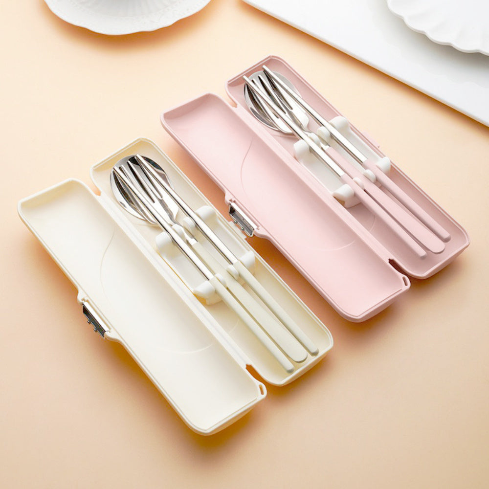 Personalization Laser Engraving Butterfly Bow Portable Cutlery Set - 3pcs of Stainless Steel Cutlery with Plastic Handles, Includes Spoon, Fork, Chopsticks and Storage Box - Beautiful Travel Cutlery Set
