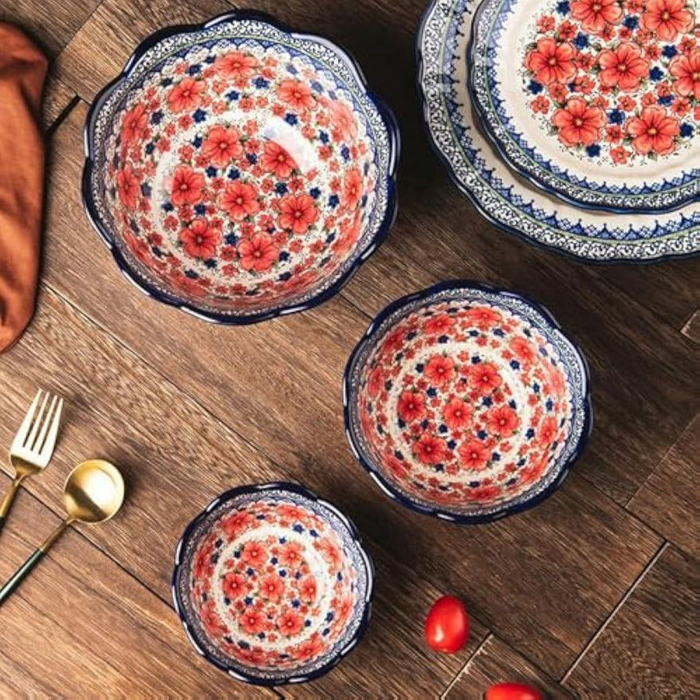 Snow Plum 6-inch Ceramic Salad Bowl - Retro Dish with Elegant Curved Rim & Smooth Sides, Multi-Use Rice\u002FSalad\u002F Bowl for Home Dining Table, Ceramic Ware Suitable for Rice, Salad,, Soup