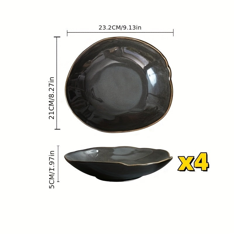TAUFIKT 4pcs Scandinavian Style Ceramic Tableware, Irregular Shape, Appetiser, Dessert, Steak, Salad, Main Course\u002FBreakfast\u002FMid-Dinner Multi-Use - Ideal For Home And Restaurant Premium Sense Ceramic Tableware Can Be Used For Potluck, Gift