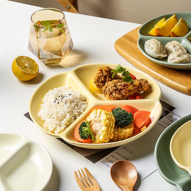 2pcs Nordic Ceramic Plate Suitable for Adults & - 3-Section Portion Plate with Grid Dividers, Healthy Eating Plate for Breakfast, Lunch, Dinner, & Balanced Diet, Ceramic Tableware for Household Use