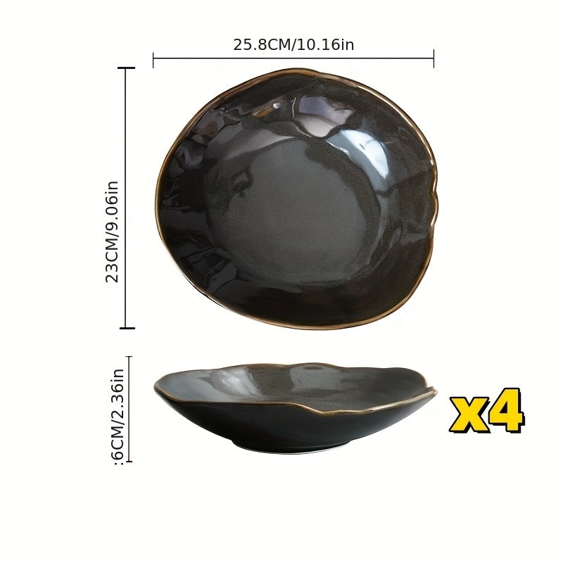 TAUFIKT 4pcs Scandinavian Style Ceramic Tableware, Irregular Shape, Appetiser, Dessert, Steak, Salad, Main Course\u002FBreakfast\u002FMid-Dinner Multi-Use - Ideal For Home And Restaurant Premium Sense Ceramic Tableware Can Be Used For Potluck, Gift
