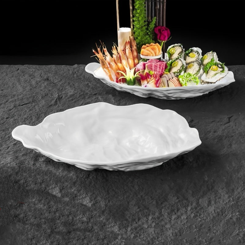 4-Pack 11-Inch White Oyster Shell Ceramic Plates - Irregular Oval Seafood Serving Dishes, Elegant Shell-Shaped Tableware for Christmas, Thanksgiving, Value Pack for Parties, Banquets & Display ( & -)