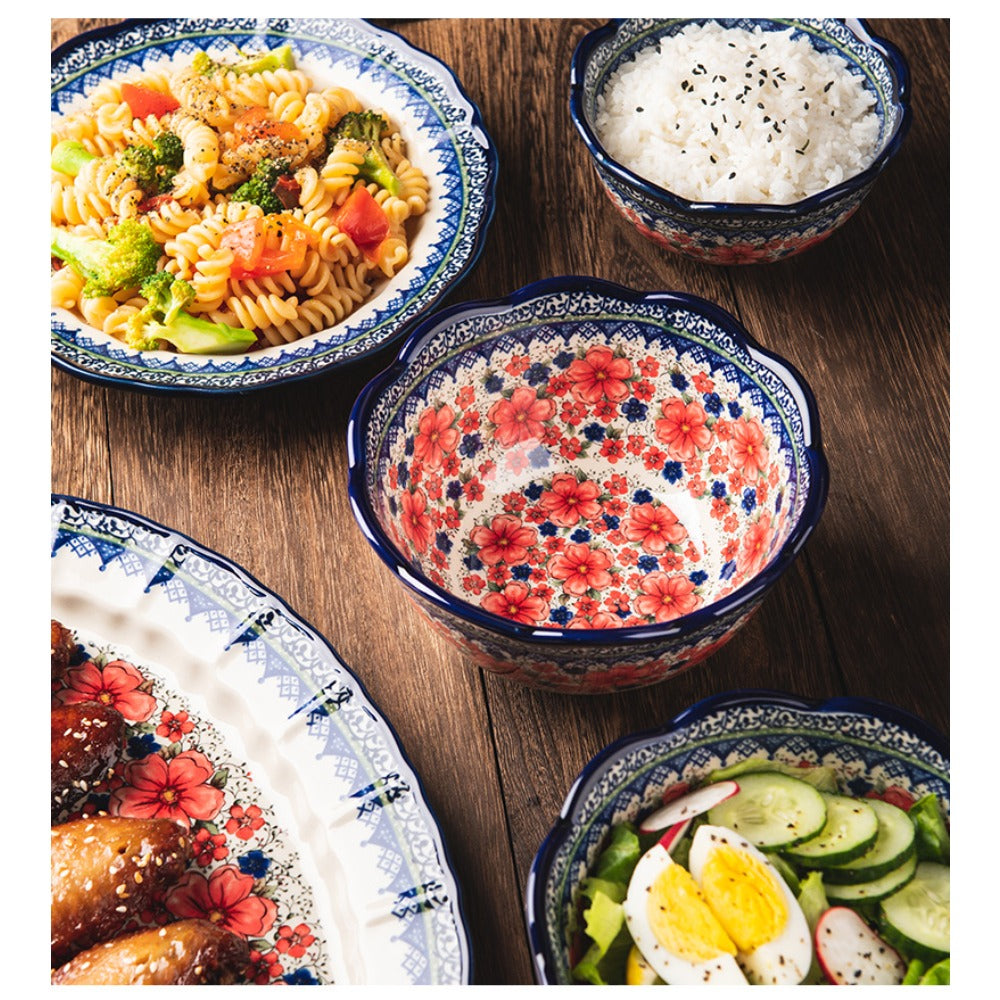 Snow Plum 6-inch Ceramic Salad Bowl - Retro Dish with Elegant Curved Rim & Smooth Sides, Multi-Use Rice\u002FSalad\u002F Bowl for Home Dining Table, Ceramic Ware Suitable for Rice, Salad,, Soup