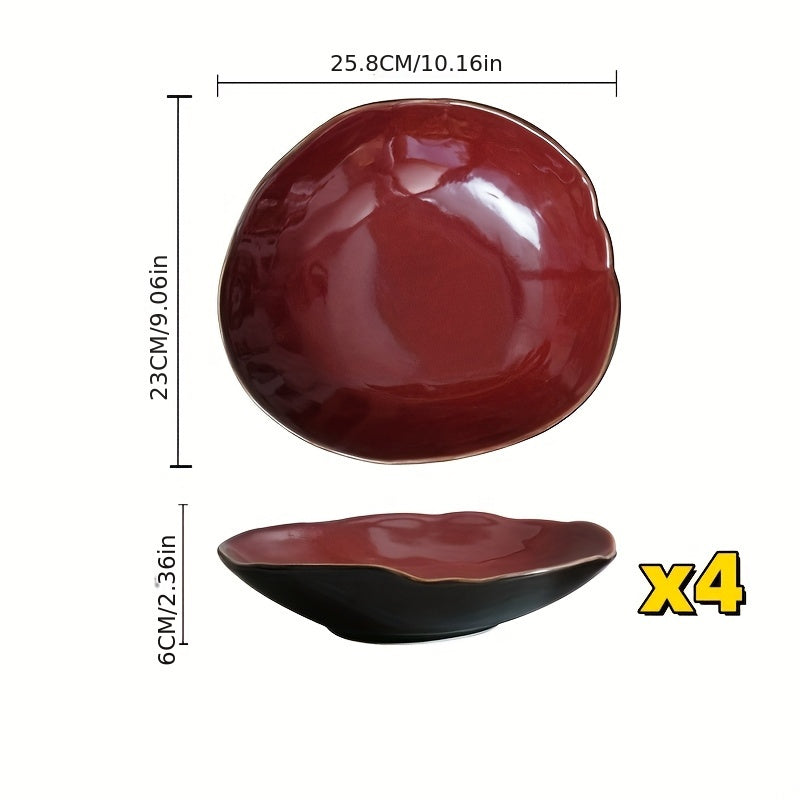 TAUFIKT 4pcs Scandinavian Style Ceramic Tableware, Irregular Shape, Appetiser, Dessert, Steak, Salad, Main Course\u002FBreakfast\u002FMid-Dinner Multi-Use - Ideal For Home And Restaurant Premium Sense Ceramic Tableware Can Be Used For Potluck, Gift