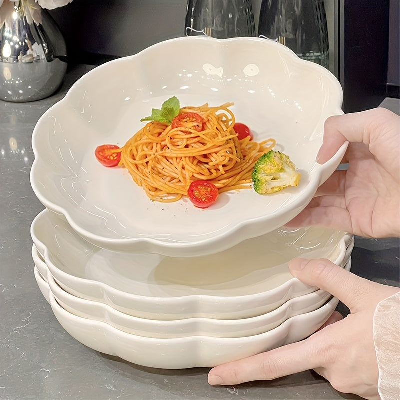 4pcs Elegant White Ceramic Dinner Plate Set | 8-Inch Round Plates Suitable for Pasta, Salad, Desserts, Sushi - Multifunctional Kitchenware, Perfect for Dining, Family Gatherings, Hot Pot, BBQ - Durable, All-Season Additions, Tableware Set