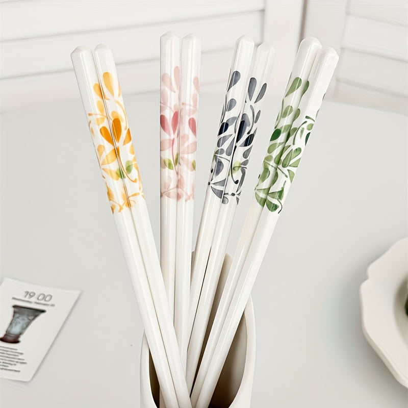 4\u002F 10 Pairs - Ceramic Chopsticks, Four-season Flower Pattern, High Value, Non-slip, High Temperature Resistance, Clean and Hygienic, Easy to Clean, Suitable for Family Restaurants, Table Accessories