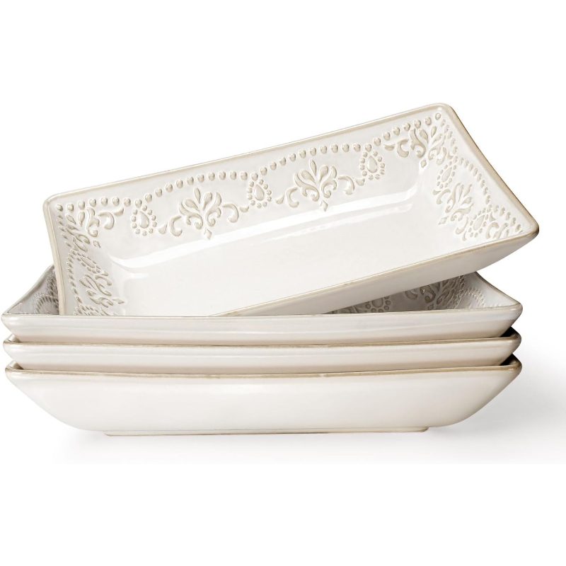Ceramic Pasta Bowls Set of 4 - 9.85 Inch Large Salad Bowls, 25oz Serving Bowls Soup, Ceramic Coffee Mugs Set of 4, 16oz Embossed Large Latte Mugs Coffee Cups with Handle for Tea