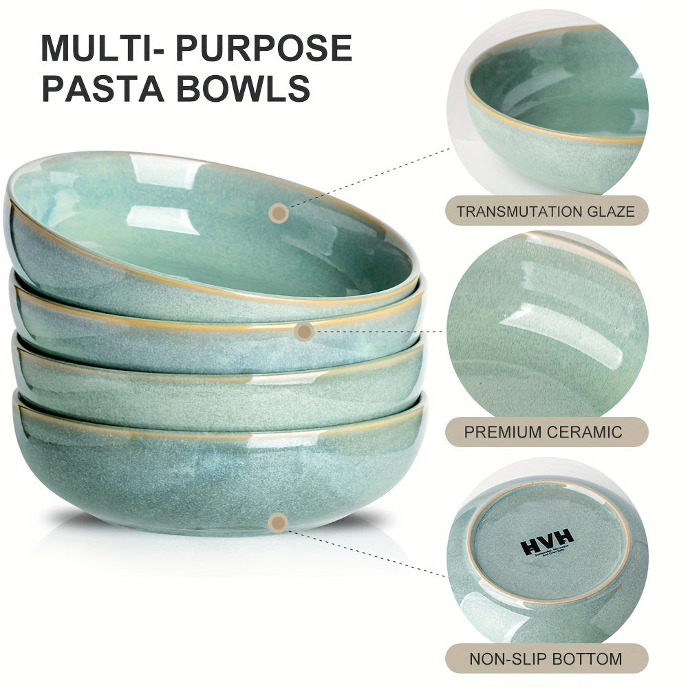 Set of 4 Large Pasta Bowls, 8.5 Inches, 46Oz Capacity, Ideal for Salads, Dinner, And Shallow Servings. Made of Ceramic, Safe for Microwave And Dishwasher, Featuring a Smooth Glaze