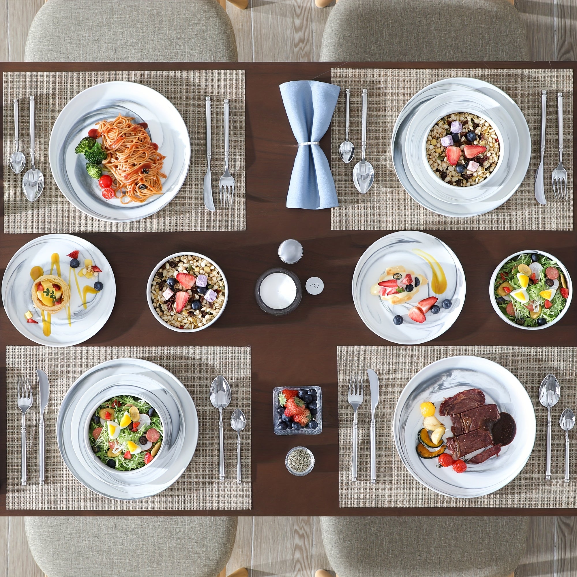 12pcs Full Dinnerware Set for 4 - Service for Four with 4 Dinner Plates, Salad Plates & Bowls - Dishwasher & Microwave Safe Ceramic Plates and Bowls, Tableware Suitable for Housewarming Gifts, Wedding Registry, Everyday Dining & Entertaining