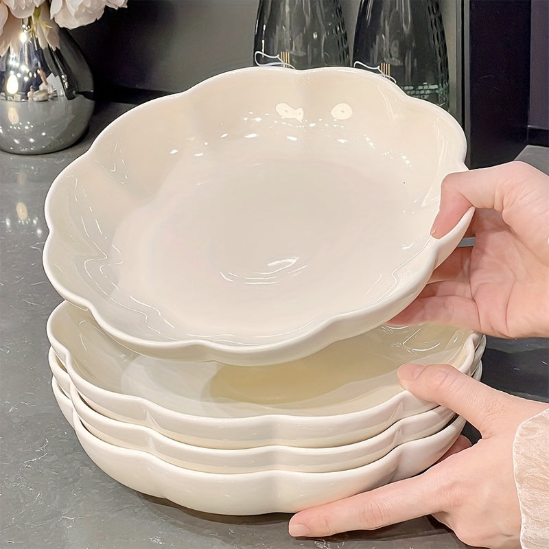 4pcs Elegant White Ceramic Dinner Plate Set | 8-Inch Round Plates Suitable for Pasta, Salad, Desserts, Sushi - Multifunctional Kitchenware, Perfect for Dining, Family Gatherings, Hot Pot, BBQ - Durable, All-Season Additions, Tableware Set