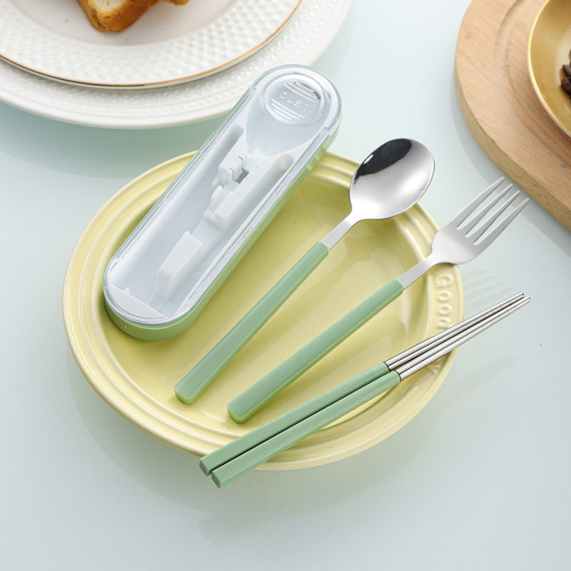 1Set Small And Portable Tableware, Detachable Spoon Fork Chopstick Three Piece Set, Student Spoon Chopstick Cutlery Box, Portable Cutlery Bag